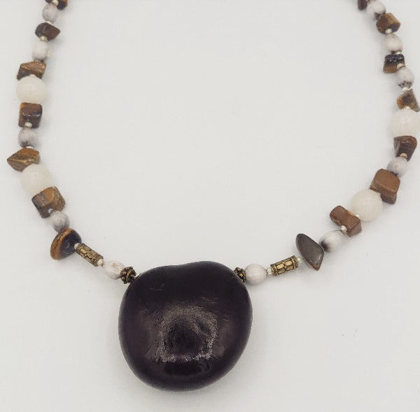 Collier vintage fantaisie en pierres naturelles RefN908 Collier vintage fantaisie en pierres naturelles RefN908