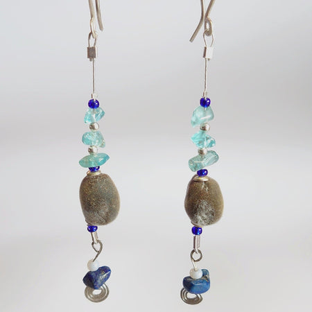 Boucle d'oreille Aigue Marine- Bijou-  - Argent- Baba Figue Créations - Artisanat - Martinique