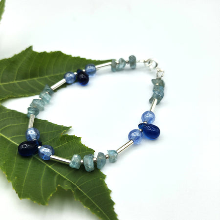 Bracelet Aigue-Marine - ciel - Perles de verre - Argent 925 - Bijou -Pierres semi-précieuse - perles fines - Martinique - Artisanat -  Baba Figue Créations - Martinique