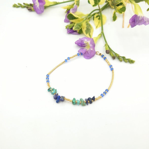 Bracelet Lapis Turquoise Agate- Perles de verre - Plaqué Or - Baba Figue Créations - Martinique